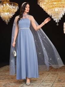 Modelyn Vestido De Estilo Capa Brillante Para Mujer - Azul - Ver 4