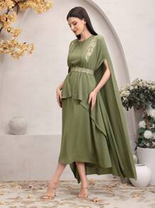 Modelyn Áo choàng tay đính hoa và váy cho nữ Bộ 2 món Bộ 2 món - màu xanh lá - Xem 7