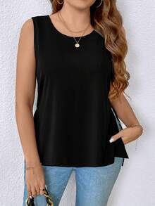 SHEIN LUNE Kích thước lớn Khe nứt bên Không tay Áo - màu đen - Xem 3