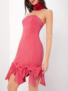 Enchnt Robe Bustier Pour Femme Avec Ourlet Décoré D'un nœud - Rose bonbon - Voir 3