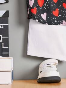 SHEIN Young Boys' Cute Loose-Fit Heart Print Shirt And Solid Color Shorts Set - White - View 3