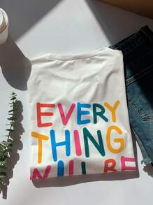 Comfortcana Của phụ nữ Lỏng lẻo phù hợp Áo thun Với Đầy màu sắc Lá thư In hoa - trắng - Xem 4