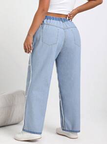 SHEIN EZwear 大碼兩面可穿著牛仔褲,帶口袋 - 中等水洗藍 - 查看 5