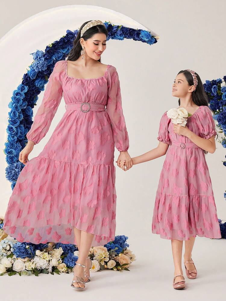 1pc Women's Square Neck Lantern Sleeve Dress Fall Cloth For Women