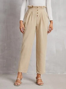 SHEIN Frenchy 女士內衣摺褶休閒褲 - 卡其色 - 查看 4