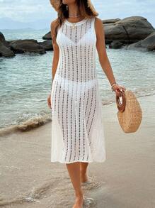 Breezaya 女士中空針織毛衣裙 - 白色 - 查看 6