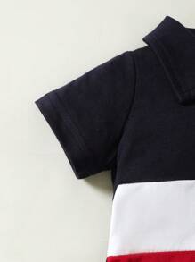 SHEIN Baby Boys' Colorblocked Polo Collar Short Sleeve Bodysuit And Shorts Set - Multicolor - View 4