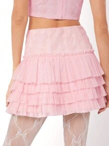 Enchnt 女式層疊荷葉邊裙子 - 粉色 - 查看 2