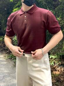 DAZY 男士纯色夏季针织短袖 Polo 衫，商务正装