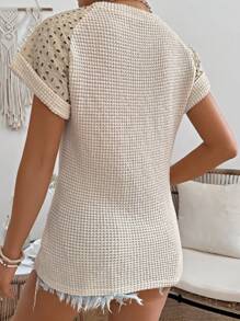 SHEIN LUNE Camiseta De Manga Corta Raglán Con Bordado Para Mujer - Albaricoque - Ver 2