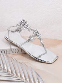 SHUZIA Women's Fashionable And Versatile Rhinestone Flat Sandals Summer Shoes Spring Shoes Spring Break Easter Vacation Shoes Casual Shoes Beach Shoes Mother's Day Present