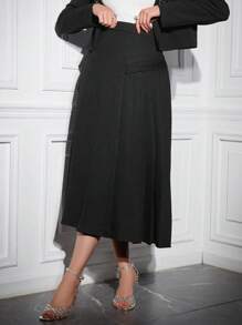 Modelyn Women's Solid Color Summer A-Line Long Skirt - Black - View 7