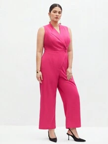 BizChic Plus Size Plain Sleeveless Jumpsuit - Hot Pink - View 4