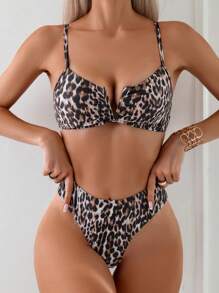 SHEIN Swim 2025 Women Leopard Print Sexy Bikini Set, Beach Vacation Summer - Multicolor - View 4