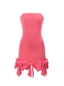 Enchnt Robe Bustier Pour Femme Avec Ourlet Décoré D'un nœud - Rose bonbon - Voir 6