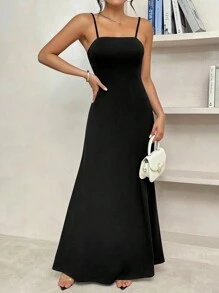 Chiquease Của phụ nữ Màu thuần Đúng mốt Váy Dây Cái đó Là Hoàn hảo Đối với Ngày lễ Và Du lịch - màu đen - Xem 4