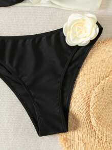 SHEIN Swim Women's 3d Flower Decorated Colorblocking Bikini Swimwear Set