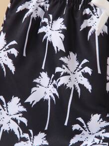 SHEIN 小男孩休閒、度假、日常穿著、寬鬆、棕櫚樹印花、舒適短褲 - 黑色 - 查看 3