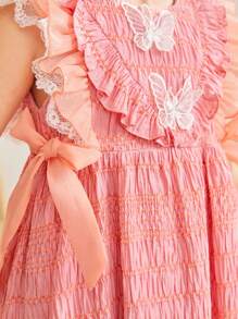 SHEIN Robe Ample À Col Rond Décontracté Pour Jeunes Filles Avec Ourlet À Volants Et Décoration Papillon 3d - Rose saumon - Voir 6