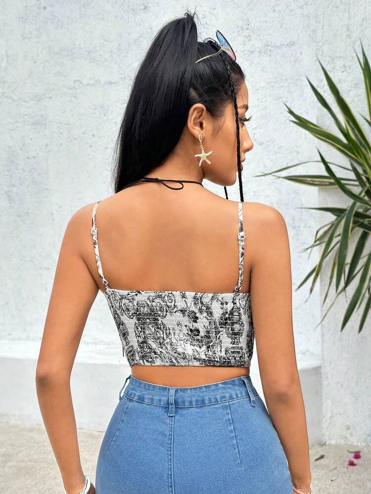 Women's Asymmetrical Hem Printed Spaghetti Strap Tank Top