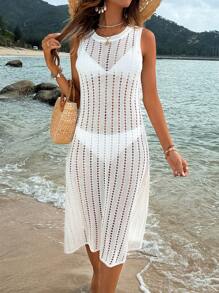 Breezaya 女士中空針織毛衣裙 - 白色 - 查看 5