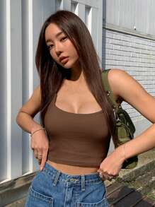 DAZY Ladies' Solid Color Fashionable Camisole For Summer Suitable For Vacation And Daily Wear Tank Tops - Camel - View 4