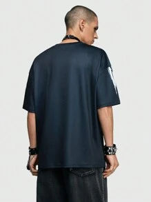 ROMWE MEN Grunge Punk 男士骷髏印花短袖圓領t恤,適合春夏日常穿著 - 白色 - 查看 5