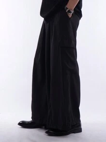 Manfinity EMRG Nam Màu Trơn Thời Trang Quần Ống Rộng Thích Hợp Cho Trang Phục Hàng Ngày Oversize Dài Loe Đen Trơn Đi Chơi - màu đen - Xem 1