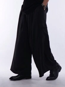 Manfinity EMRG Nam Màu Trơn Thời Trang Quần Ống Rộng Thích Hợp Cho Trang Phục Hàng Ngày Oversize Dài Loe Đen Trơn Đi Chơi - màu đen - Xem 10