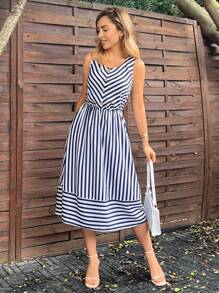 SHEIN LUNE Của phụ nữ Sọc Không tay Mùa hè Đầm - Nhiều màu - Xem 4