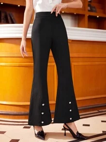 Vintamour Ladies' Button Closure Flared Pants Summer Clothes