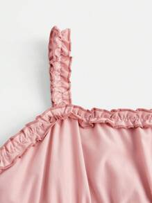 SHEIN Tween Girls' Casual And Cute Asymmtrical Hem Ruffle Trimmed Pleated Spaghetti Strap Dress