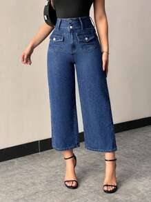 SHEIN Privé Women's Flip Pocket Jeans - Medium Wash - View 1