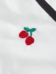 SHEIN MOD Của phụ nữ Quả cherry Thêu Khối màu Hai Dây Áo ba lỗ - trắng - Xem 4
