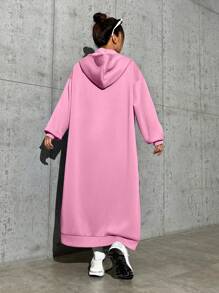 SHEIN EZwear 女式長款拉鍊前開帽衫外套 - 粉色 - 查看 2