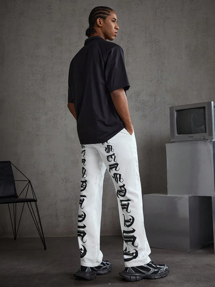 Men's Woven Casual Pants With Letter Print