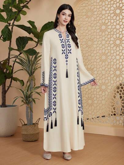 Al Najma Kvinnors Geometriskt Tryck Toffsdekor Dekorerad Klänningar