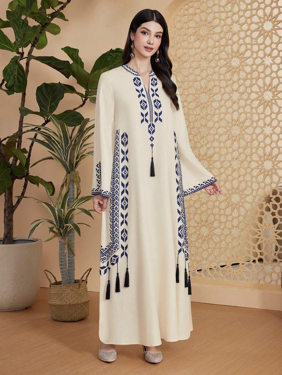 Al Najma 女裝幾何印花流蘇裝飾連衣裙 - 彩色 - 查看 1