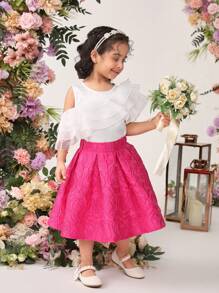 SHEIN 少女配對可愛圓領荷葉邊襯衫和裙子套裝 - 彩色 - 查看 5