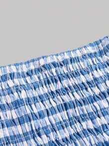 SHEIN MOD Retro Xanh Kẻ sọc Vá lại Của phụ nữ Đầm - Xanh và trắng - Xem 3