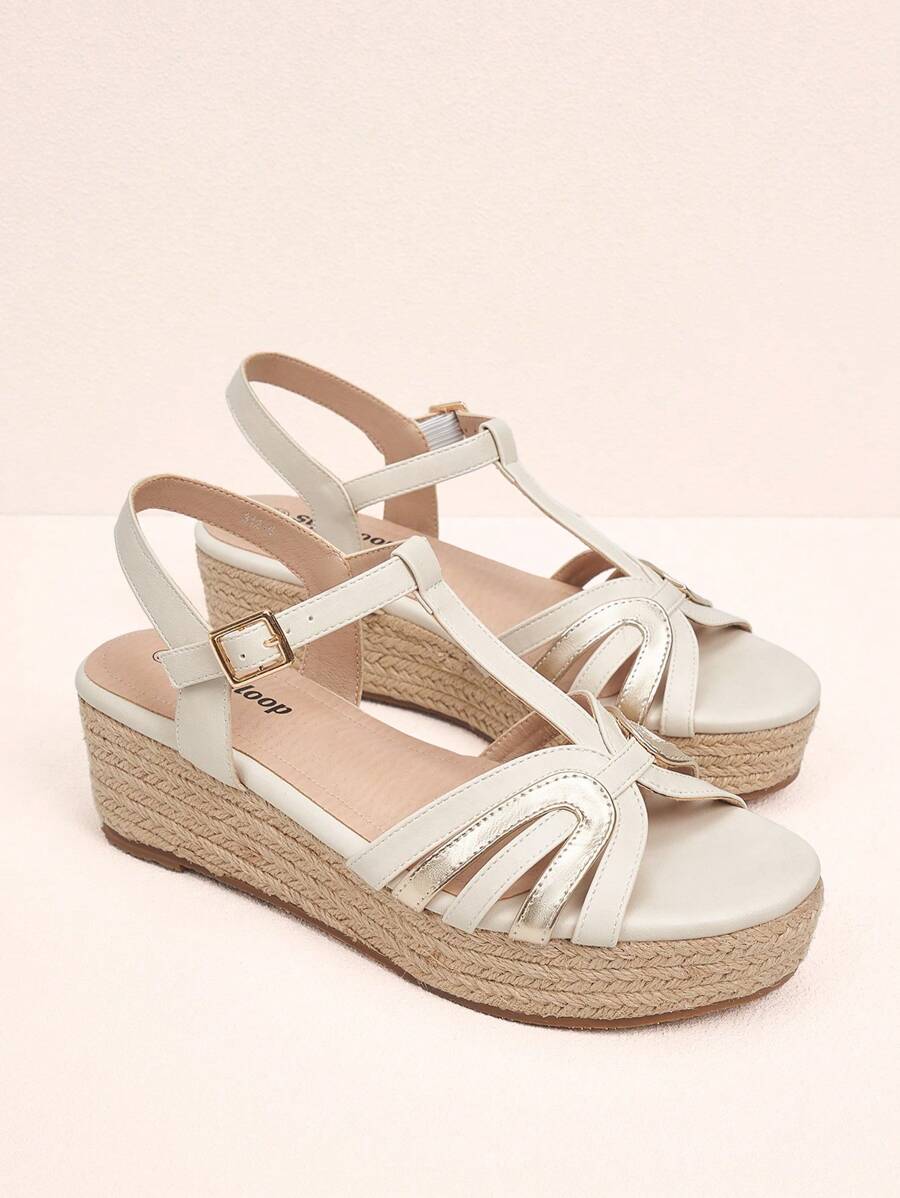 Styleloop Women'S Buckle Strap Platform Wedge Sandals - White - View 1