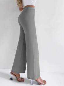 SHEIN SculptFit High Waist Seam Detail Straight Leg Trousers - Grey - View 4