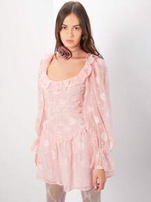 Enchnt Women's Patchwork Ruffle Hem Pleated Dress - Pink - View 4