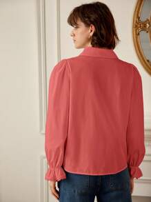 SHEIN Frenchy Solid Lace Trim Button Front Shirt
