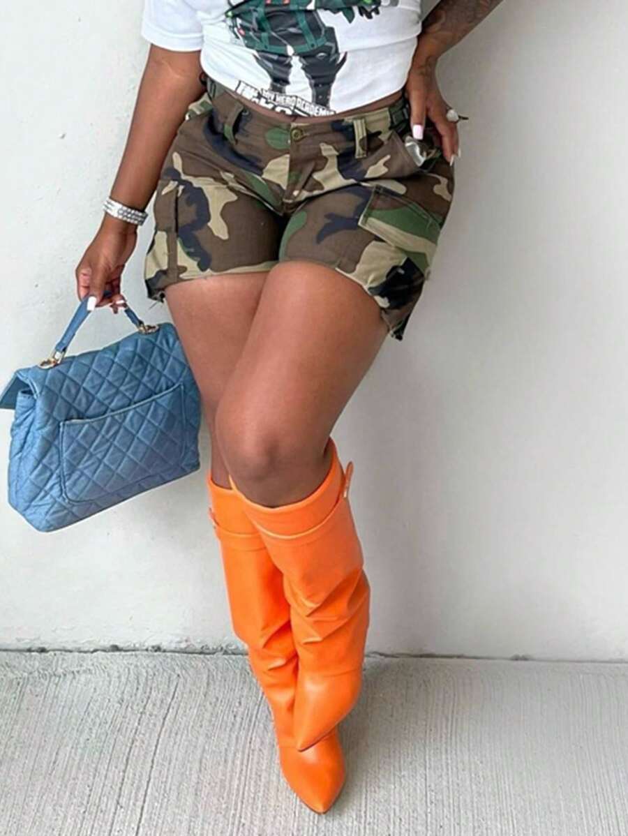 迷彩印花拼接口袋休闲工装短裤夏季轻薄短裤街头音乐节摇滚