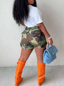 迷彩印花拼接口袋休闲工装短裤夏季轻薄短裤街头音乐节摇滚