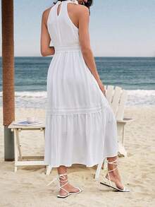 SHEIN Robe De Maternité Dos Nu En Dentelle De Couleur Unie En Patchwork - Blanc - Voir 2