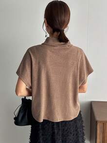 FRIFUL Quý cô Màu thuần Collared Ngắn tay Áo thun - Lạc đà - Xem 2