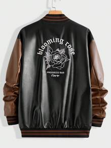 Manfinity Homme Chaqueta De Béisbol Para Hombre De Gran Tamaño Con Bloques De Color Y Estampado De Letras - Multicolor - Ver 2