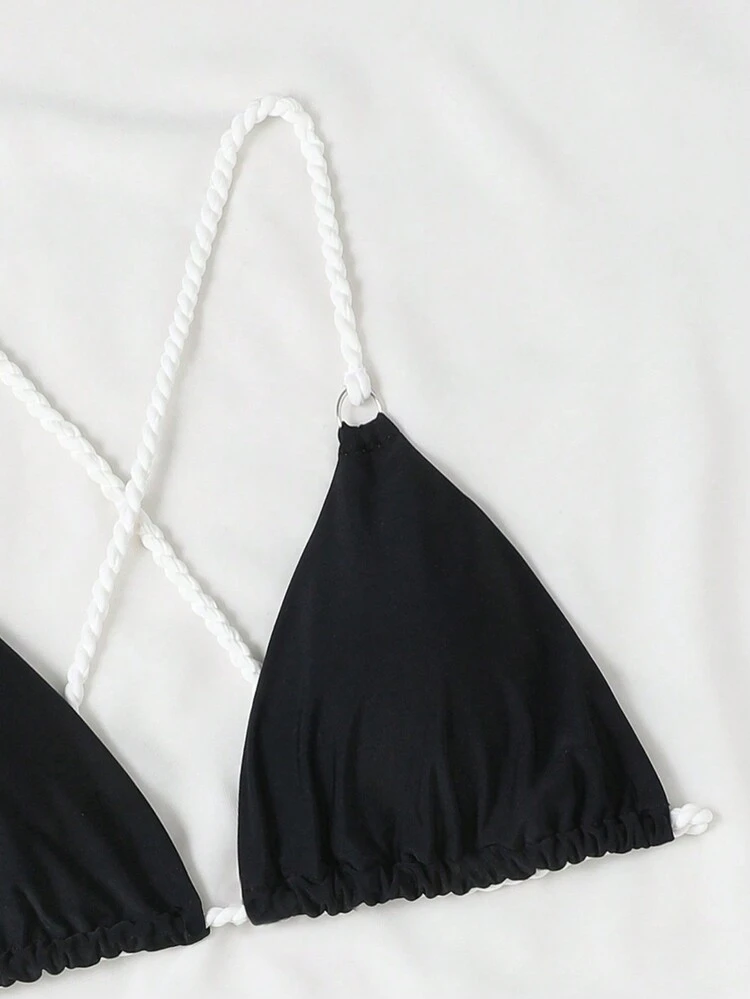 Summer Women's Halter Neck Bikini Set With Color Block Trim